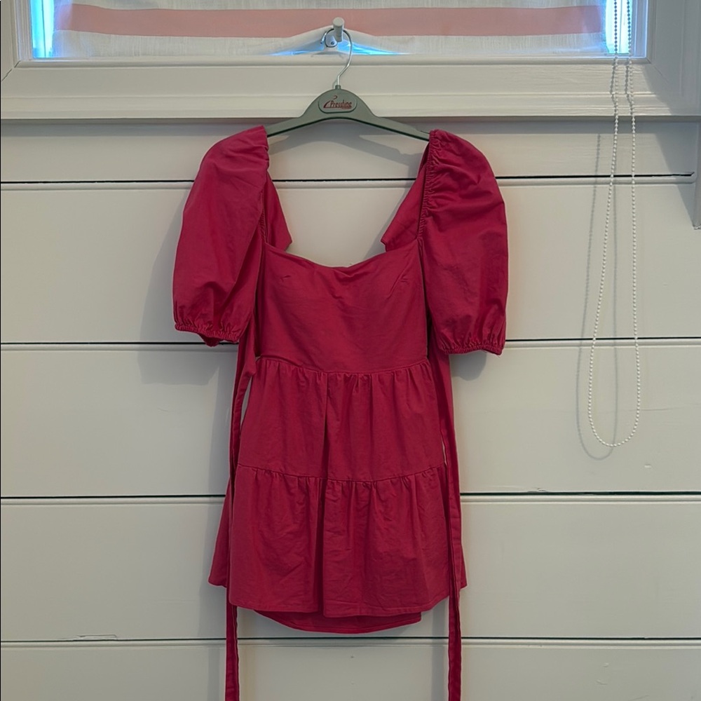 Chic Pink Puff Sleeve Dress